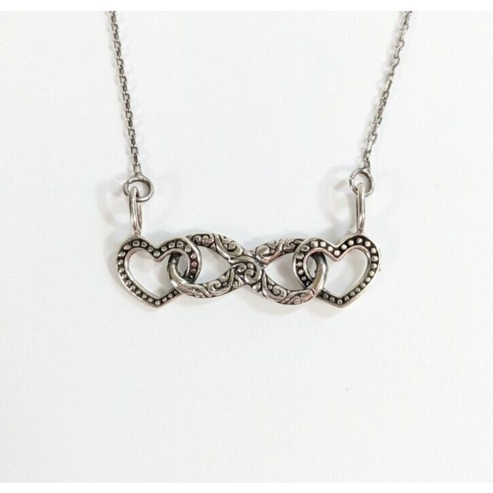 Two Hearts Infinity 925 Sterling Silver Bar Necklace
